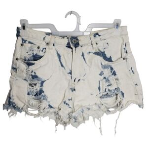 Almost Famous Denim Ripped Shorts Size 9 Women White & Blue